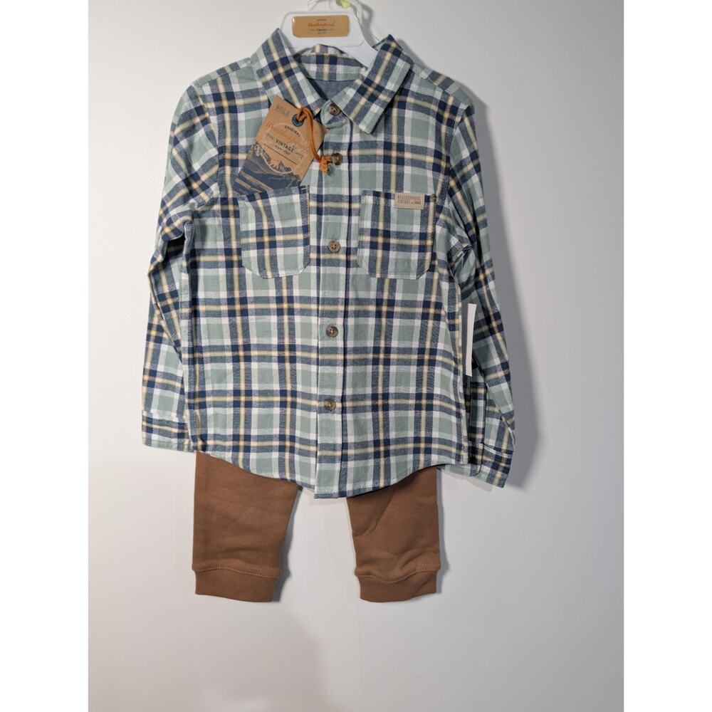 Weatherproof Shirt New Plaid Boy's Size 4T Flannel Sweatpants Jogger Outfit NWT